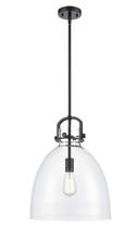 Innovations Lighting 412-1S-BK-14CL-LED - Newton Bell - 1 Light - 14 inch - Matte Black - Stem hung - Pendant