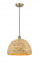 Innovations Lighting 616-1P-AB-RBD-16-NAT - Woven Rattan - 1 Light - 16 inch - Antique Brass - Cord hung - Mini Pendant
