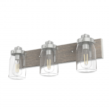 Hunter 48020 - Hunter Devon Park Brushed Nickel and Grey Wood with Clear Glass 3 LT Bathroom Vanity Wall LT