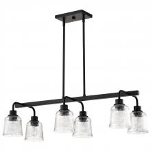 Nuvo 60/8610 - Grayson; 6 Light Island Pendant; Matte Black Finish; Clear Ribbed Glass