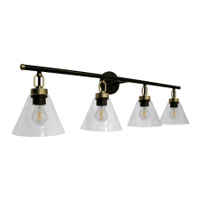 HOMEnhancements 70463 - Vivio Siene 4-Light Vanity - Matte Black/Champagne Gold - Clear Cone Glass